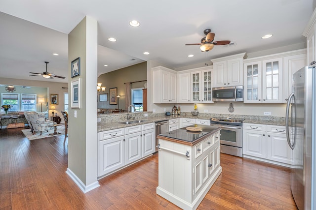511 Nandina Dr, Goose Creek, SC 29445 - kitchen with a sink, open floor plan, a ceiling fan, and appliances with stainless steel finishes