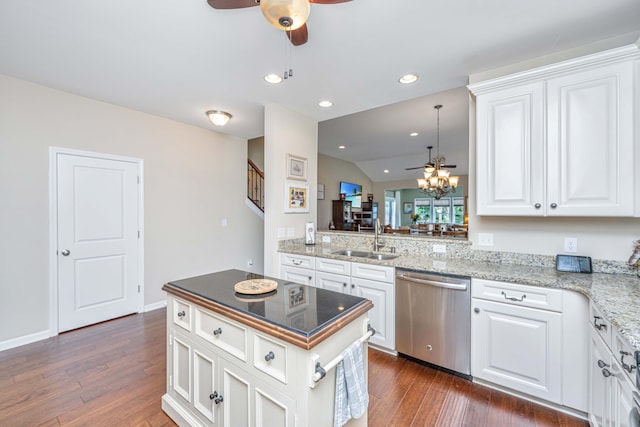 511 Nandina Dr, Goose Creek, SC 29445 - kitchen with dark wood-style floors, a sink, ceiling fan, and stainless steel dishwasher