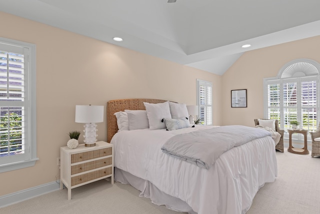 1441 Waterside Ct, Mount Pleasant, SC 29464 - bedroom featuring light carpet, recessed lighting, and lofted ceiling