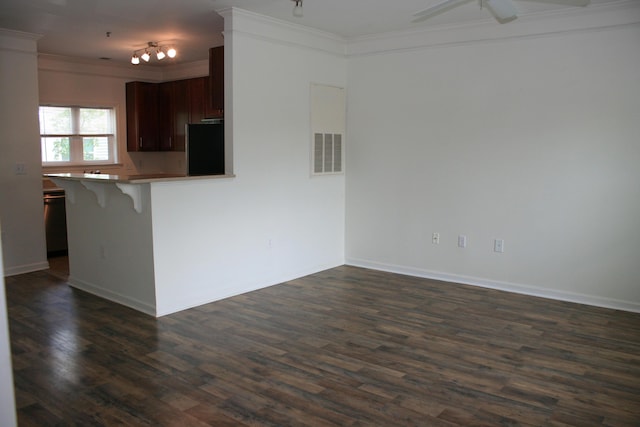 1755 Central Park Rd Unit 9103, Charleston, SC 29412 - unfurnished living room featuring crown molding, dark wood finished floors, baseboards, and a ceiling fan