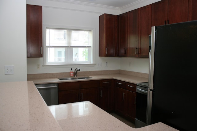 1755 Central Park Rd Unit 9103, Charleston, SC 29412 - kitchen featuring appliances with stainless steel finishes, a sink, light stone counters, and ornamental molding