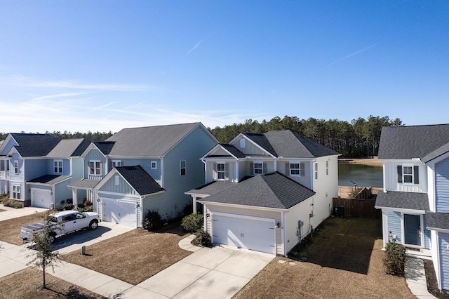 view of front of property with a water view and central air condition unit