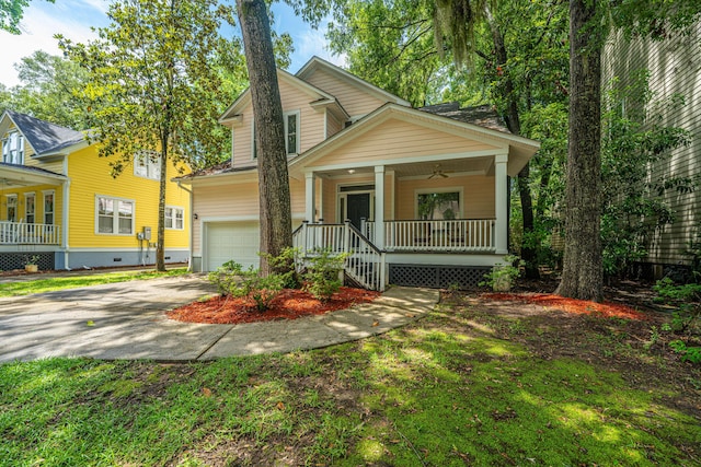 3005 Macbeth Creek Dr, Charleston, SC 29414 - view of front of home with a porch, a garage, concrete driveway, and a ceiling fan