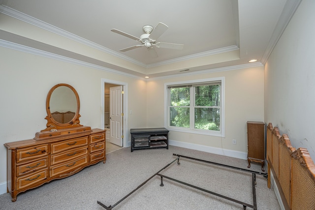 3005 Macbeth Creek Dr, Charleston, SC 29414 - bedroom featuring ornamental molding, a raised ceiling, carpet, and ceiling fan