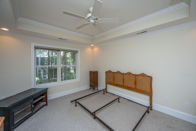 3005 Macbeth Creek Dr, Charleston, SC 29414 - bedroom with a raised ceiling, crown molding, carpet floors, ceiling fan, and recessed lighting