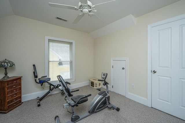 3005 Macbeth Creek Dr, Charleston, SC 29414 - exercise area with lofted ceiling, a ceiling fan, and carpet floors