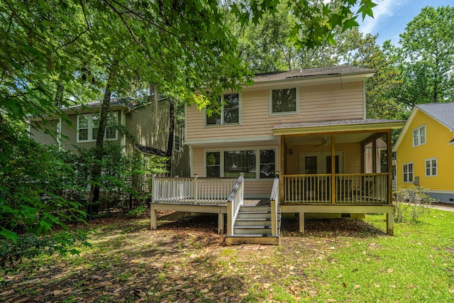 3005 Macbeth Creek Dr, Charleston, SC 29414 - back of property with ceiling fan, a wooden deck, and a lawn
