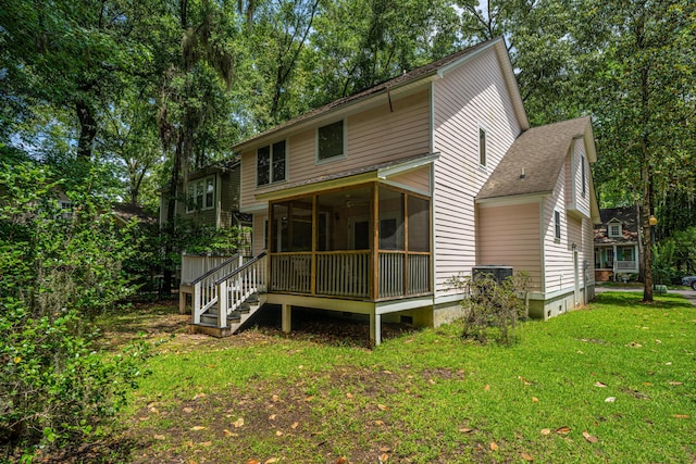 3005 Macbeth Creek Dr, Charleston, SC 29414 - rear view of house with a sunroom, a yard, crawl space, and roof with shingles