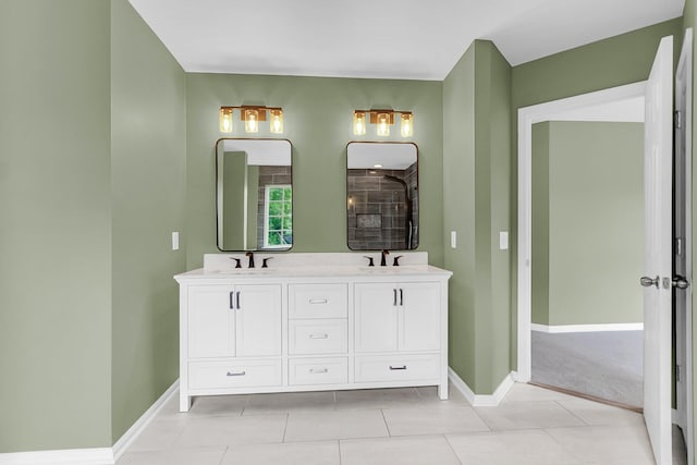 127 Rawlins Dr, Summerville, SC 29485 - bathroom with double vanity, tile patterned flooring, and tiled shower
