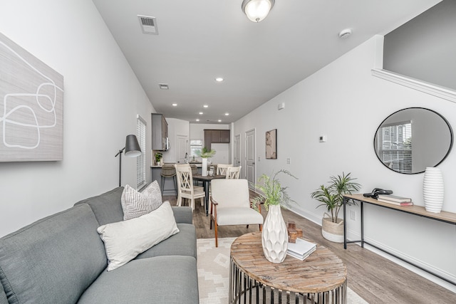 living room with light hardwood / wood-style flooring