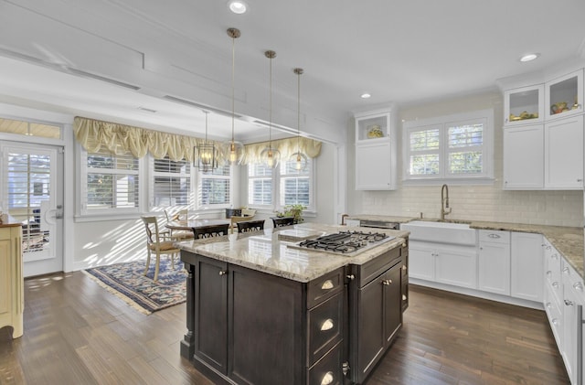 828 Bridge Point Cir, Mount Pleasant, SC 29464 - kitchen with a sink, white cabinetry, dark wood-style floors, and recessed lighting