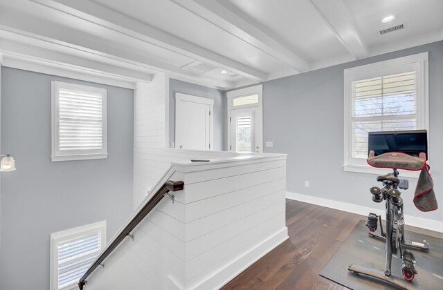 828 Bridge Point Cir, Mount Pleasant, SC 29464 - exercise room featuring dark wood-style floors and baseboards