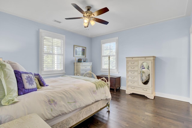828 Bridge Point Cir, Mount Pleasant, SC 29464 - bedroom featuring dark wood-type flooring, baseboards, and a ceiling fan