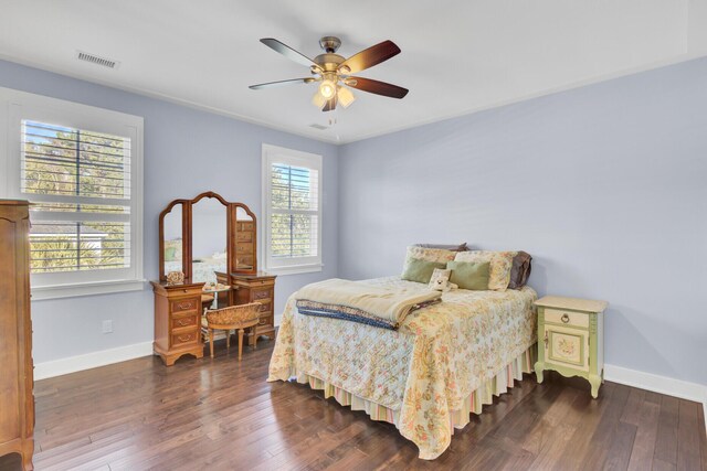 828 Bridge Point Cir, Mount Pleasant, SC 29464 - bedroom featuring dark wood finished floors, baseboards, and ceiling fan