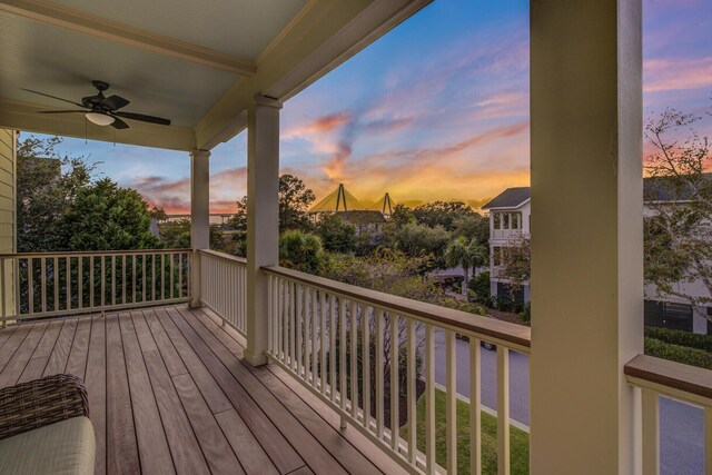 828 Bridge Point Cir, Mount Pleasant, SC 29464 - deck at dusk with a ceiling fan