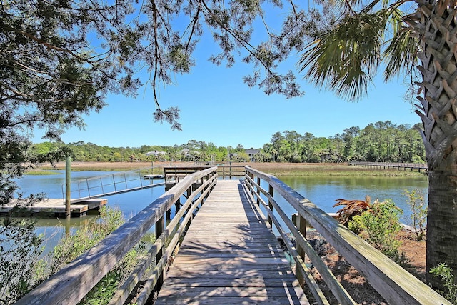 view of dock featuring a water view