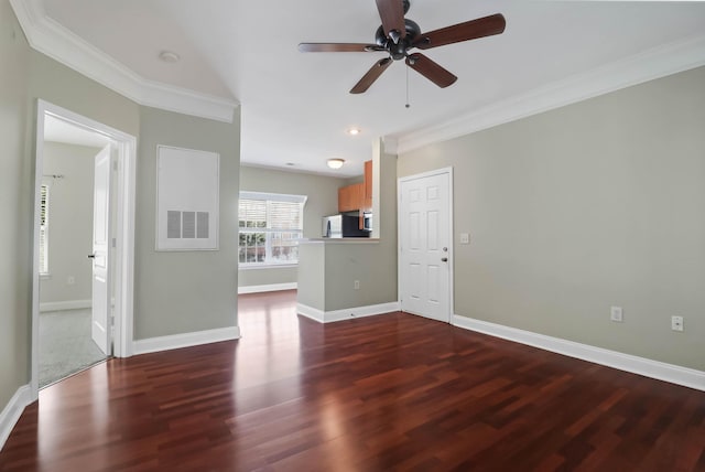 1604 Basildon Rd, Mount Pleasant, SC 29466 - unfurnished living room with ornamental molding, wood finished floors, ceiling fan, and recessed lighting