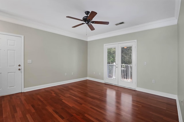 1604 Basildon Rd, Mount Pleasant, SC 29466 - spare room featuring french doors, wood finished floors, ceiling fan, and ornamental molding