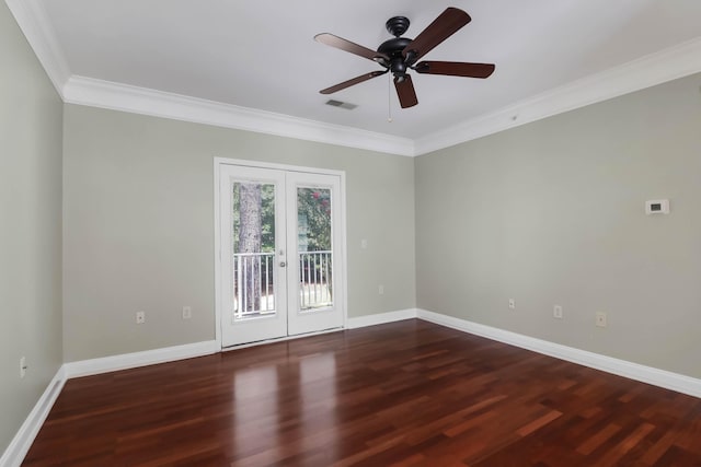 1604 Basildon Rd, Mount Pleasant, SC 29466 - spare room featuring french doors, crown molding, wood finished floors, and a ceiling fan