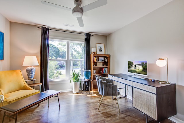 1081 Groves Manor Ct, Mount Pleasant, SC 29464 - office area featuring dark wood-style flooring, baseboards, and ceiling fan