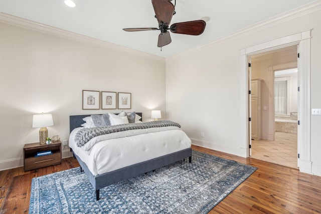 104 Beach St, Mount Pleasant, SC 29464 - bedroom featuring wood-type flooring, crown molding, baseboards, recessed lighting, and ceiling fan