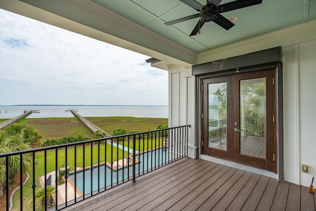 104 Beach St, Mount Pleasant, SC 29464 - balcony with a water view, a ceiling fan, and view of pool