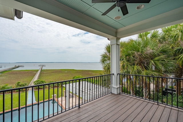 104 Beach St, Mount Pleasant, SC 29464 - wooden deck featuring a water view and a ceiling fan