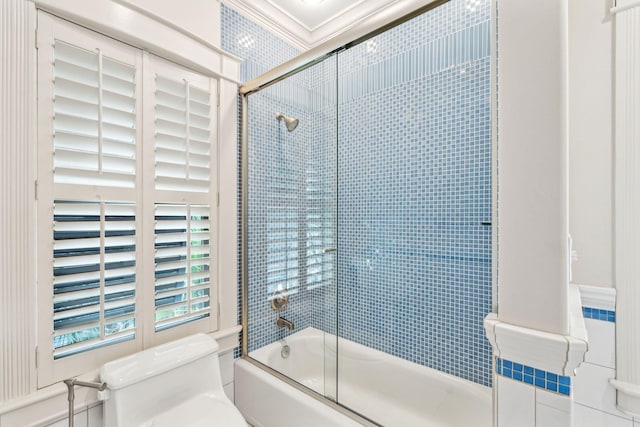 104 Beach St, Mount Pleasant, SC 29464 - full bathroom with toilet, bath / shower combo with glass door, and ornamental molding