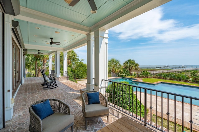 104 Beach St, Mount Pleasant, SC 29464 - deck featuring a ceiling fan and a water view