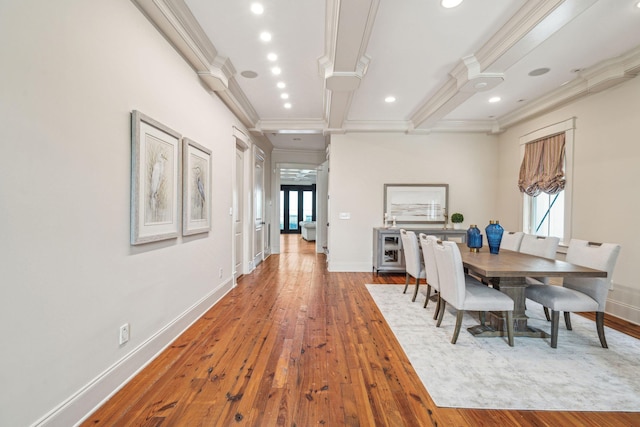 104 Beach St, Mount Pleasant, SC 29464 - dining space featuring ornamental molding, baseboards, plenty of natural light, recessed lighting, and hardwood / wood-style floors