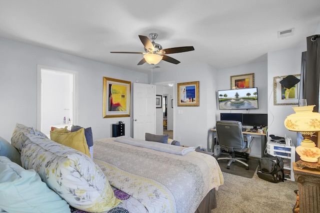 bedroom with visible vents and a ceiling fan