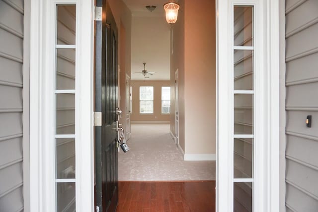 hall with dark hardwood / wood-style flooring