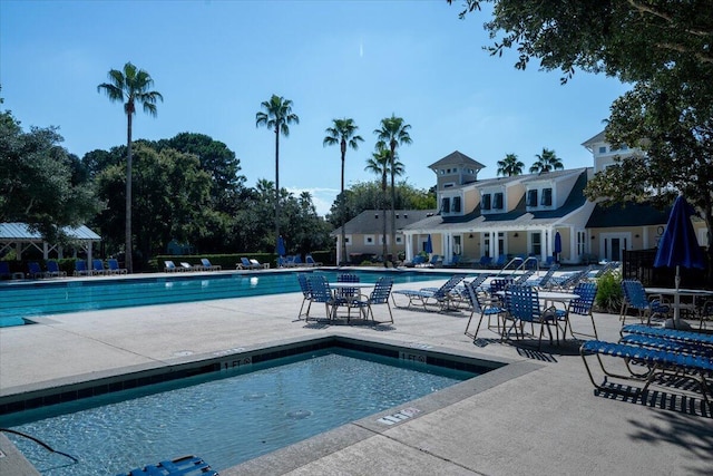 view of swimming pool featuring a patio