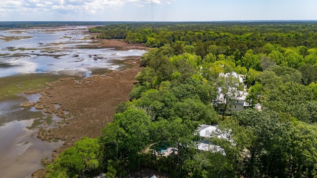 bird's eye view of a heavily wooded area and a nearby body of water