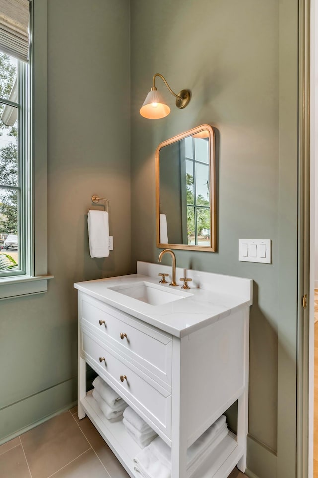 bathroom featuring vanity and tile patterned flooring