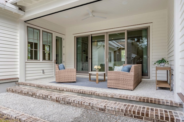 view of patio featuring ceiling fan