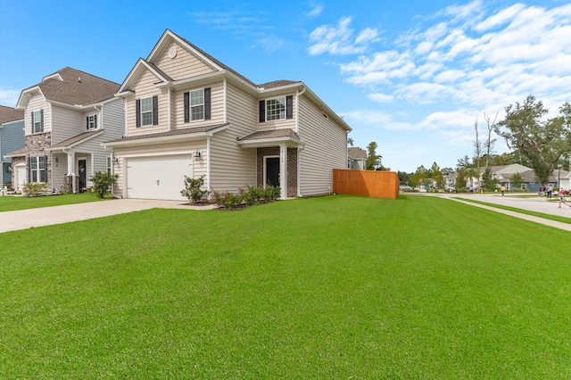 view of front facade featuring a front yard and a garage