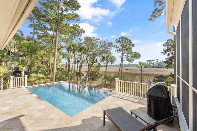 pool with area for grilling and a patio area