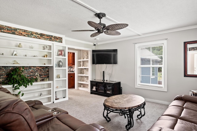 225 Baxter Ln, Walterboro, SC 29488 - carpeted living area featuring ceiling fan, a textured ceiling, and baseboards