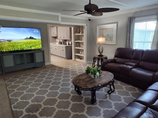 225 Baxter Ln, Walterboro, SC 29488 - living room featuring a ceiling fan and built in shelves