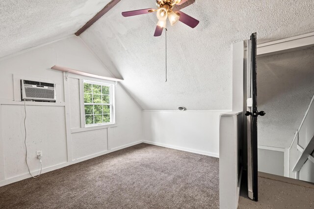 225 Baxter Ln, Walterboro, SC 29488 - bonus room featuring a textured ceiling, vaulted ceiling, ceiling fan, a wall unit AC, and carpet