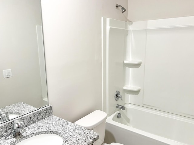 full bathroom with toilet, shower / washtub combination, and vanity