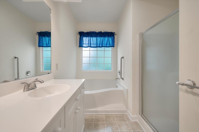 115 Golfview Ln, Summerville, SC 29485 - bathroom with vanity, a garden tub, a shower stall, and tile patterned floors