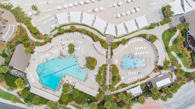 aerial view of a pool area