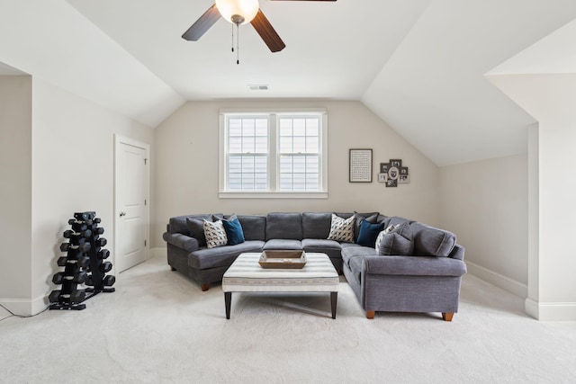 1407 Wando View St, Daniel Island, SC 29492 - living area with carpet floors, ceiling fan, and lofted ceiling