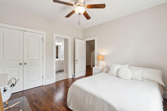 1407 Wando View St, Daniel Island, SC 29492 - bedroom with a closet, wood finished floors, ensuite bath, and a ceiling fan