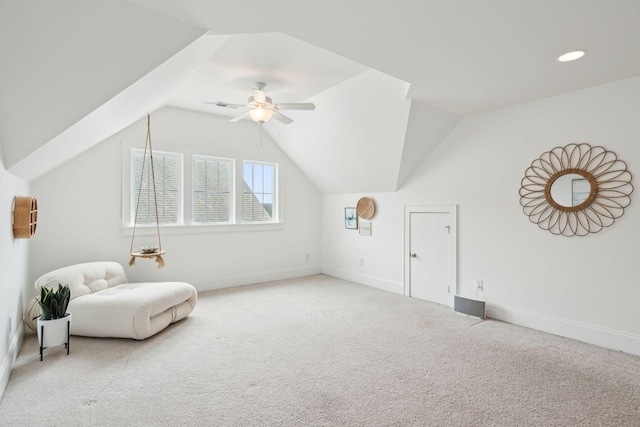 1407 Wando View St, Daniel Island, SC 29492 - living area featuring carpet, ceiling fan, and vaulted ceiling