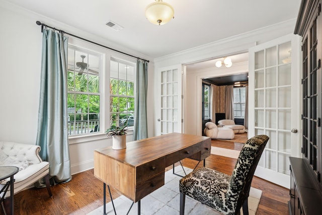 1407 Wando View St, Daniel Island, SC 29492 - office with ornamental molding, wood finished floors, and french doors
