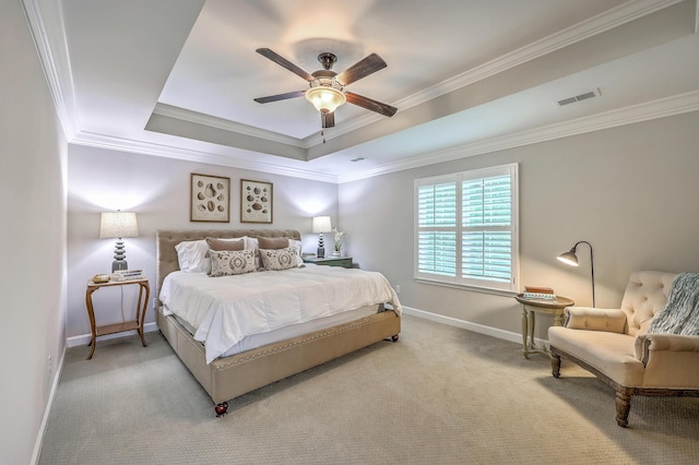 3152 Riverine, Charleston, SC 29414 - carpeted bedroom featuring baseboards, a raised ceiling, ornamental molding, and ceiling fan