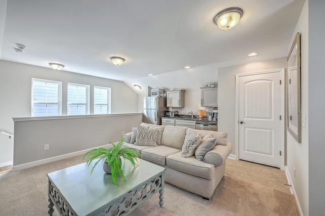 3152 Riverine, Charleston, SC 29414 - living area with light carpet, baseboards, vaulted ceiling, and recessed lighting